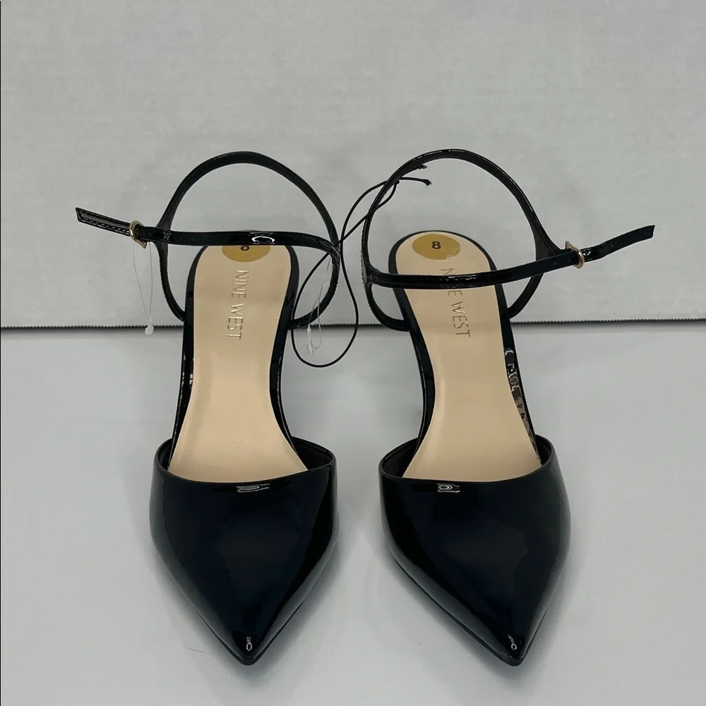 Nine West Glossy Black Heels with Gold Accents - Picture 4 of 8